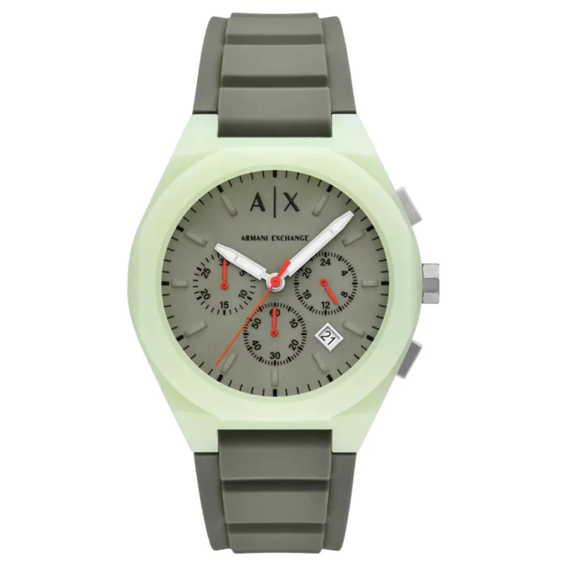 Armani Exchange Sync 44mm Chronograph Khaki Green Dial Silicone Mens Quartz Watch AX4171
