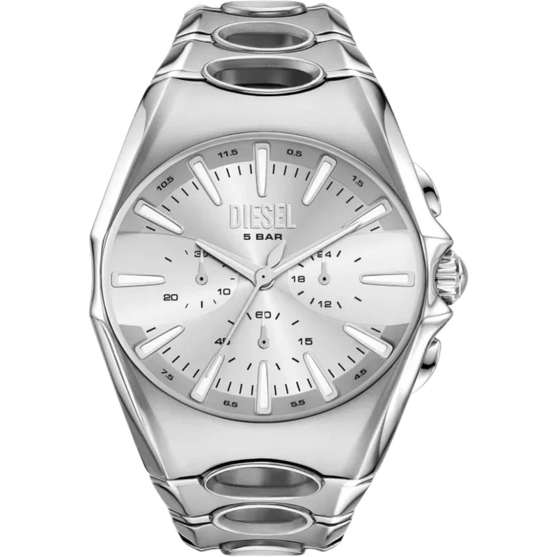 Diesel D-Curve 49mm Chronograph Silver Dial Steel Mens Quartz Watch DZ4694