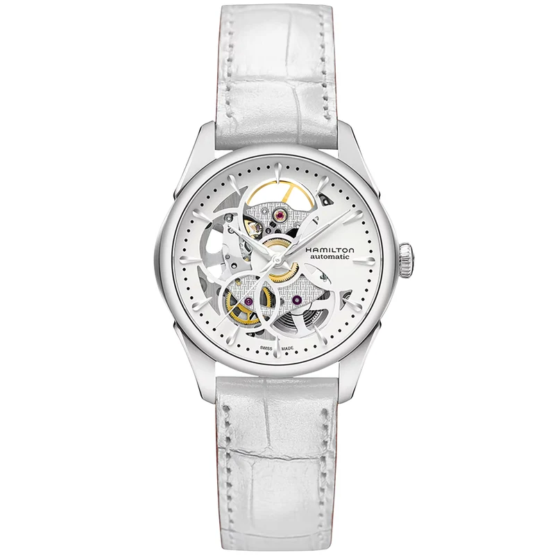 Hamilton Jazzmaster 36mm Skeleton White Dial Leather Ladies Automatic Watch H32405811
