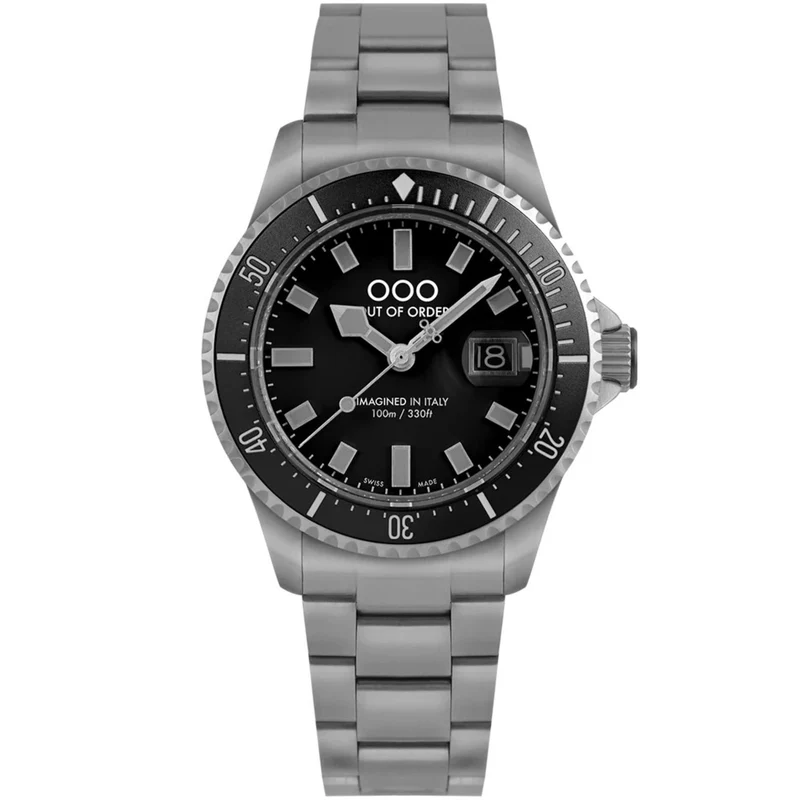 Out of Order Casanova Ultra Brushed Quartz Black Dial Steel Strap Men's Watch OOO.001-27.NE.GR.SS