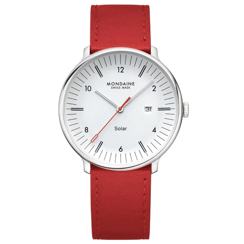 Mondaine Doppio 41mm White Dial Leather Mens Solar Watch MLE.41910.LCV