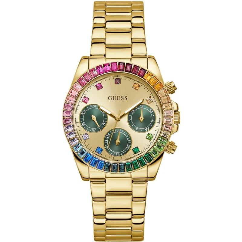 GUESS Halo Chronograph Champagne Dial Steel Strap Ladies Watch GW0690L4