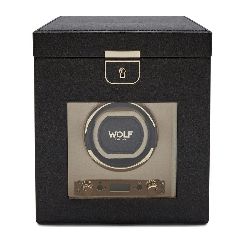 WOLF Palermo Single Black Anthracite Watch Winder with Jewellery Storage 213702