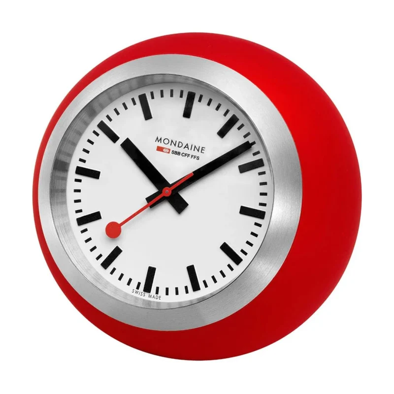 Mondaine 6cm White Face Red Case Quartz Table Clock A660.30335.16SBP