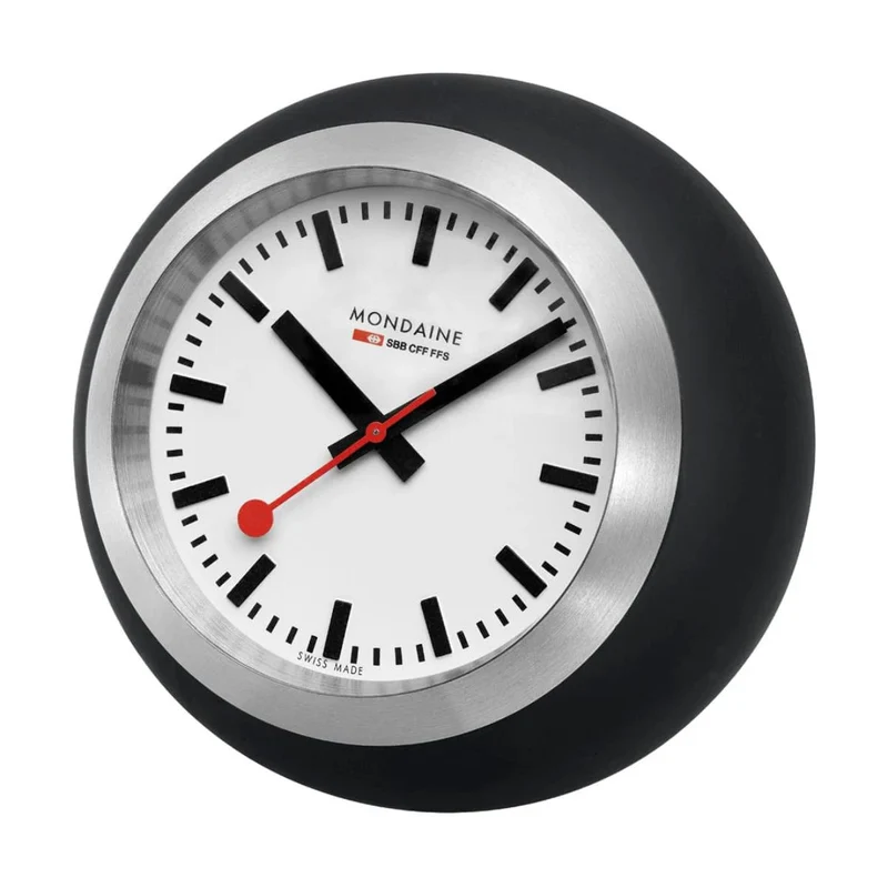 Mondaine 6cm White Face Black Case Quartz Table Clock A660.30335.16SBO