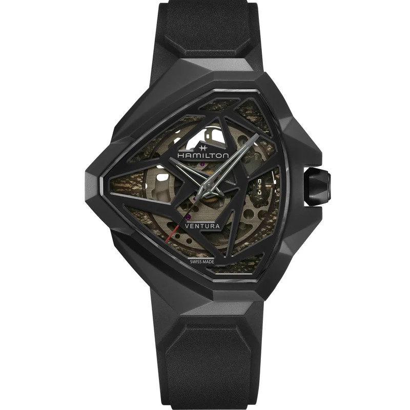Hamilton Ventura 51mm Skeleton Black Dial Rubber Mens Automatic Watch H24645330