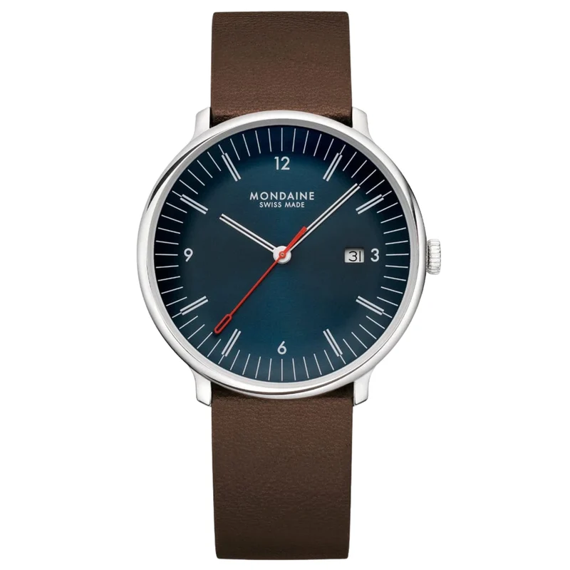 Mondaine Doppio 41mm Blue Dial Leather Mens Quartz Watch MLE.41240.LGV