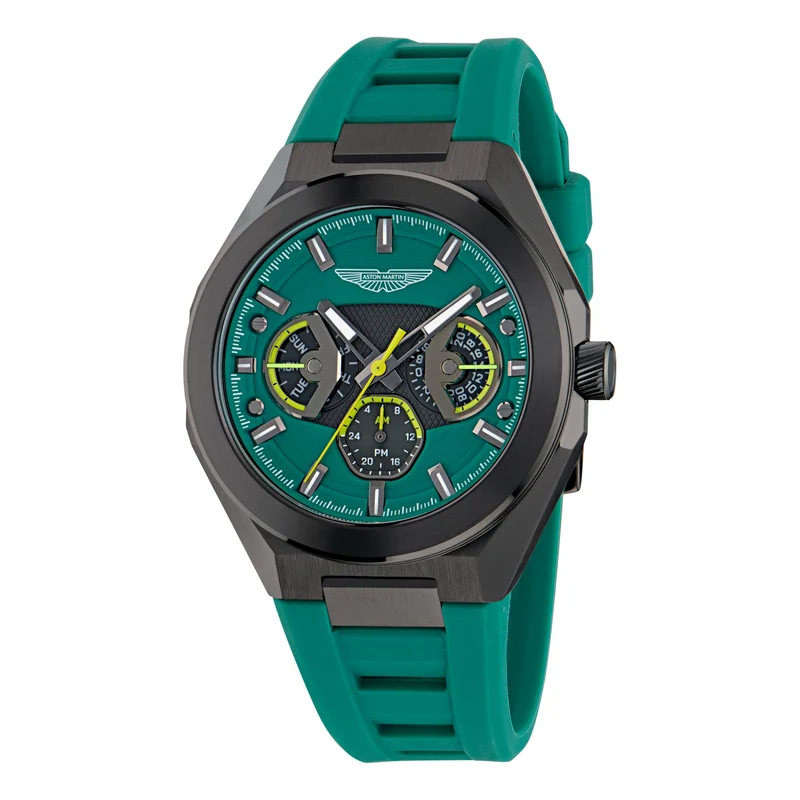 Aston Martin Quartz Chronograph Green Dial Podium Green Silicone Strap Watch MTRI1F503