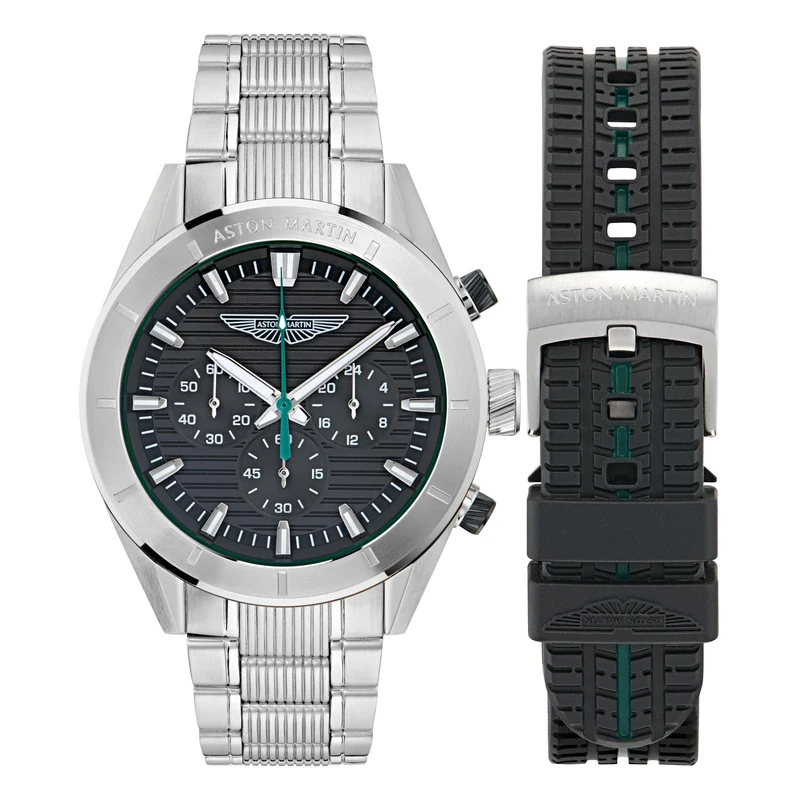 Aston Martin Quartz with Interchangeable Top Ring Black Dial RSST Bracelet and Black Silicone Strap Men's Watch MTIB1F501