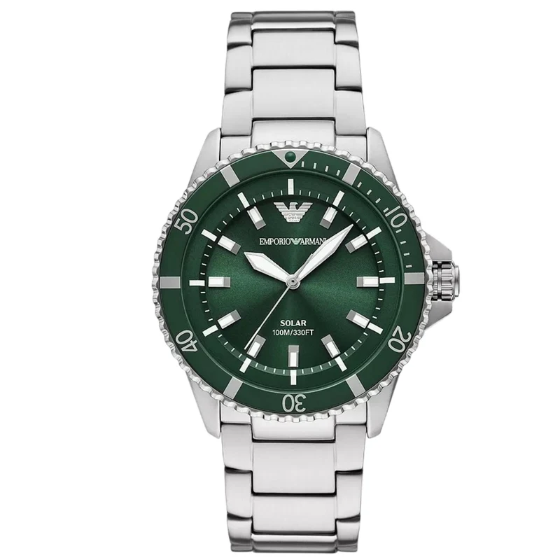Emporio Armani World Explorer 42mm Green Dial Steel Mens Quartz Watch AR11698