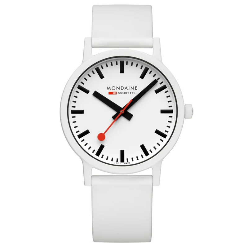 Mondaine Essence 41mm White Dial Silicone Mens Quartz Watch MS1.41110.RA