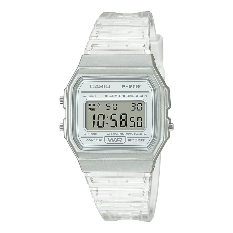 Casio Vintage Digital Quartz Clear Resin Strap Watch F-91WS-7EF