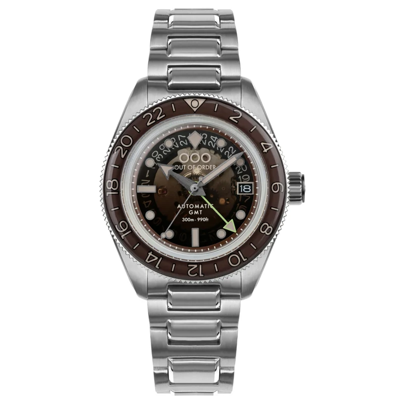 Out of Order Limited Edition Shaker Cuba Libre Automatic GMT Steel Strap Men's Watch OOO.001-25.CL.BAND.SS