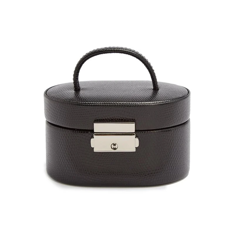 WOLF Heritage Mini Oval Box Black Leather 281402
