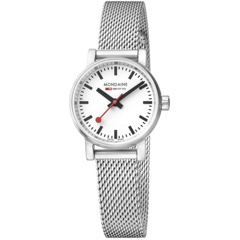 Mondaine Evo2 Petite White Dial Stainless Steel Mesh Bracelet Ladies Watch MSE.26110.SM