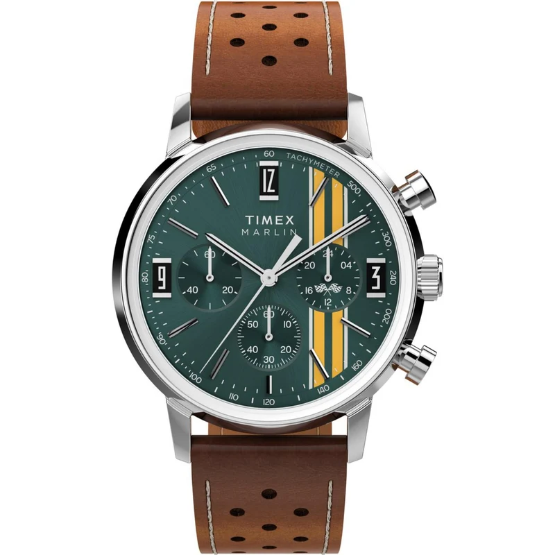 Timex Marlin 40mm Chronograph Green Dial Leather Mens Quartz Watch TW2W99100