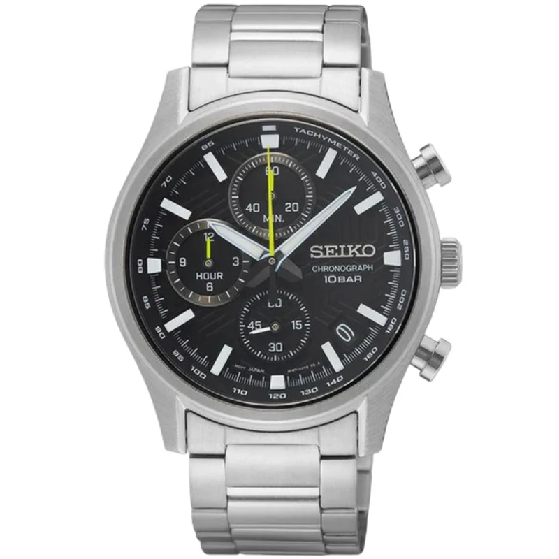 Seiko Essentials 39.5mm Chronograph Black Dial Steel Mens Quartz Watch SSB419P1