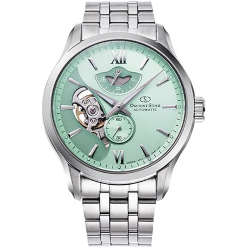 Orient Star Layered Skeleton 41mm Power Reserve Green Dial Steel Mens Automatic Watch RE-AV0B11E00B