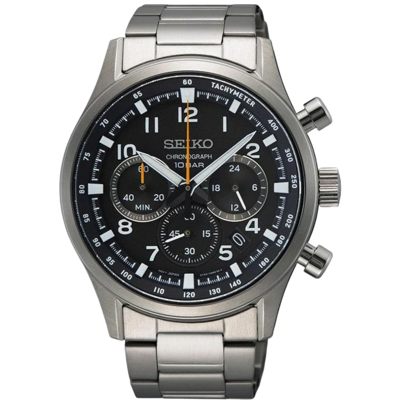 Seiko Essentials 43mm Chronograph Black Dial Steel Mens Quartz Watch SSB447P1