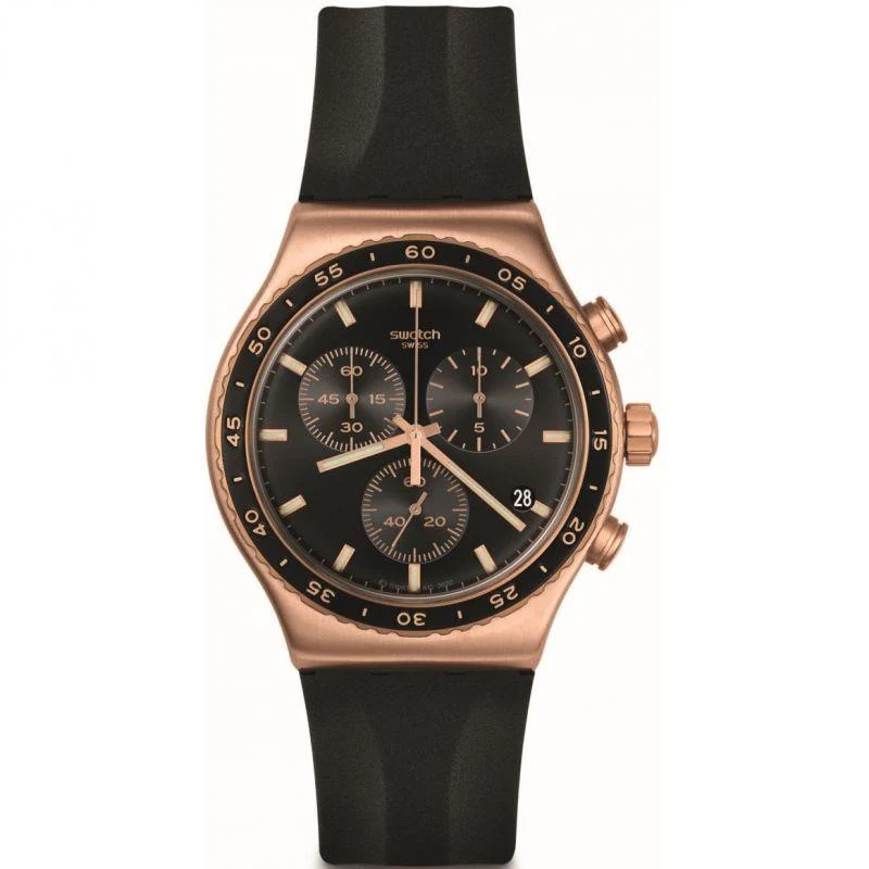 Swatch Stain Sheen Black Dial Black Rubber Strap Watch YVG410