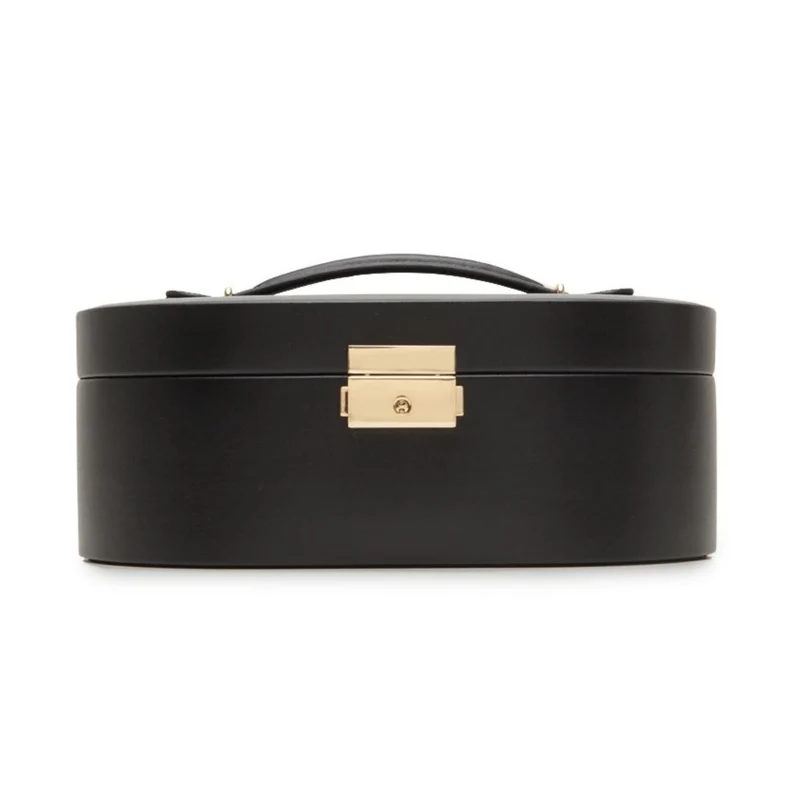 WOLF Heritage Oval Jewelry Box Black Leather 280502