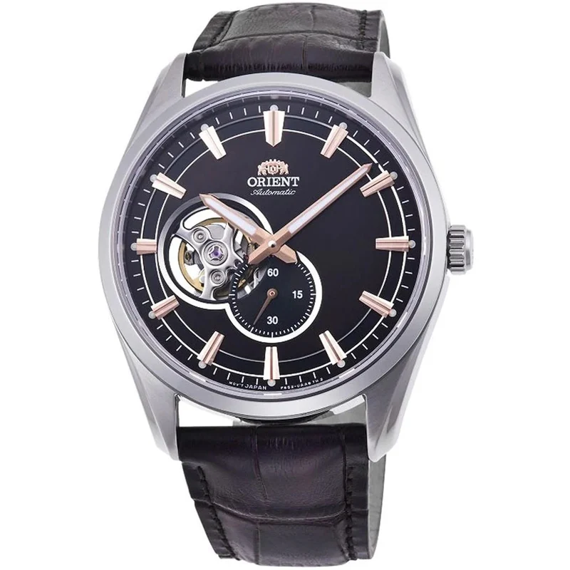 Orient Stretto 41mm Semi Skeleton Black Dial Leather Mens Automatic Watch RA-AR0005Y30B