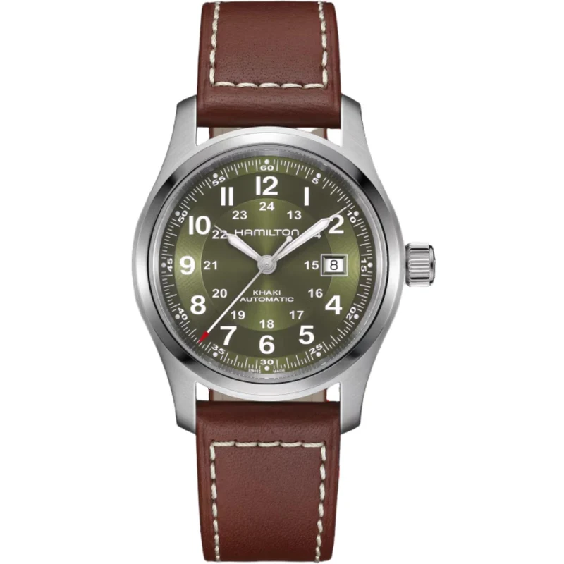 Hamilton Khaki Field 42mm Green Dial Leather Mens Automatic Watch H70605560