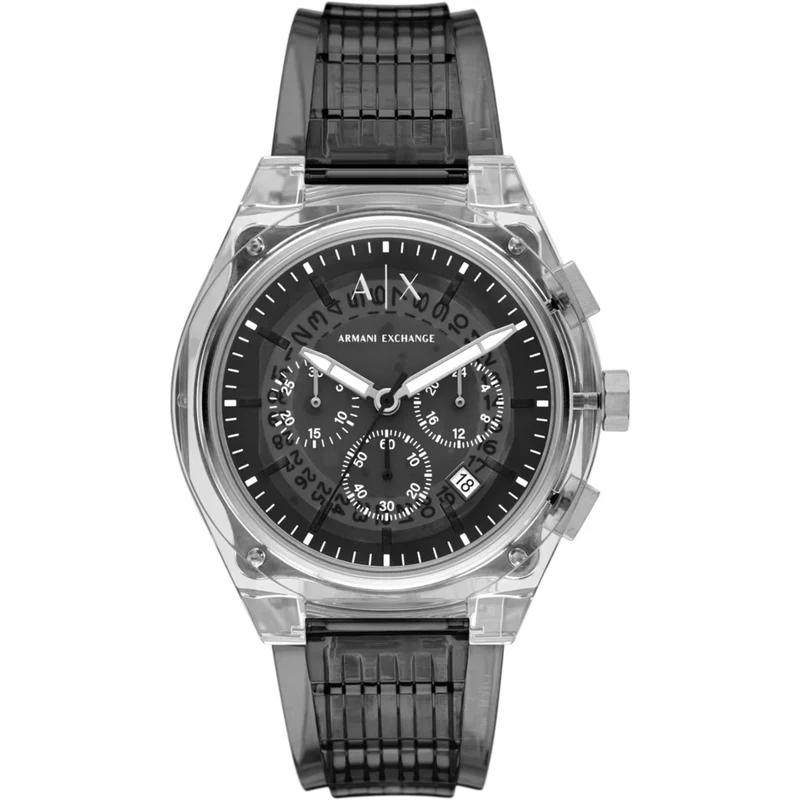 Armani Exchange Rafael 44mm Chronograph Grey Dial Polyurethane Mens Quartz Watch AX4167
