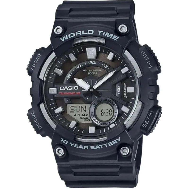 Casio Collection Quartz Black Dial Black Resin Strap Men's Watch AEQ-110W-1AVEF