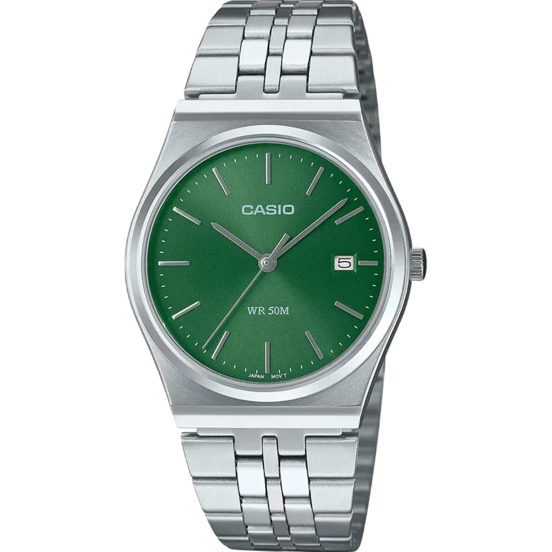 Casio MTP Collection 35mm Green Dial Steel Mens Quartz Watch MTP-B145D-3AVEF