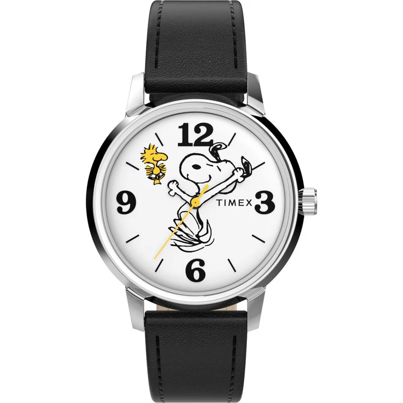 Timex Peanuts 38mm White Dial Leather Quartz Watch TW2Y19900