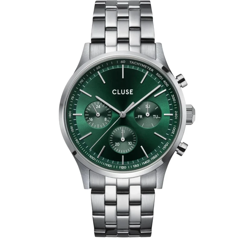 CLUSE Anthéor Quartz Chronograph Green Dial Steel Strap Men's Watch CW21002