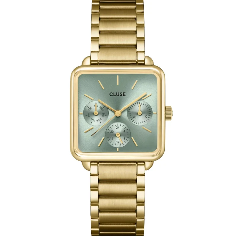 CLUSE La Tétragone Quartz Chronograph Green Dial Steel Strap Women's Watch CW13805