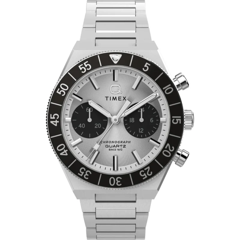 Timex Q 40mm Chronograph White Dial Steel Mens Quartz Watch TW2Y55800
