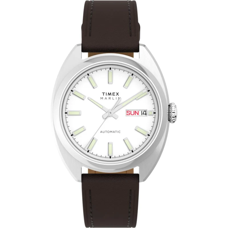 Timex Marlin 37mm Silver-Tone Dial Leather Mens Automatic Watch TW2Y65200