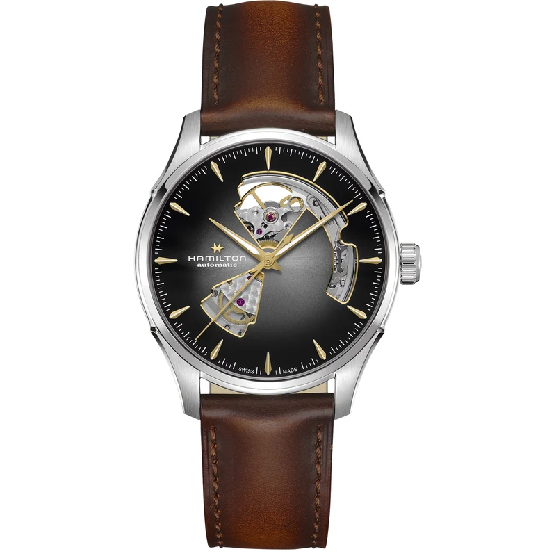 Hamilton Jazzmaster 40mm Open Heart Black Dial Leather Mens Automatic Watch H32675581
