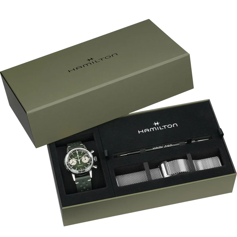 Hamilton American Classic 40mm Chronograph Green Dial Leather Mens Mechanical Watch H38429861
