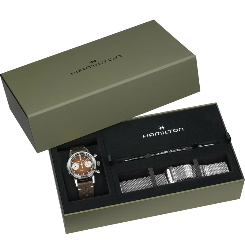Hamilton American Classic 40mm Chronograph Brown Dial Leather Mens Mechanical Watch H38429591