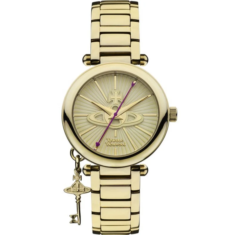 Vivienne Westwood Kensington II 32mm Gold Dial Steel Ladies Quartz Watch VV006KGD