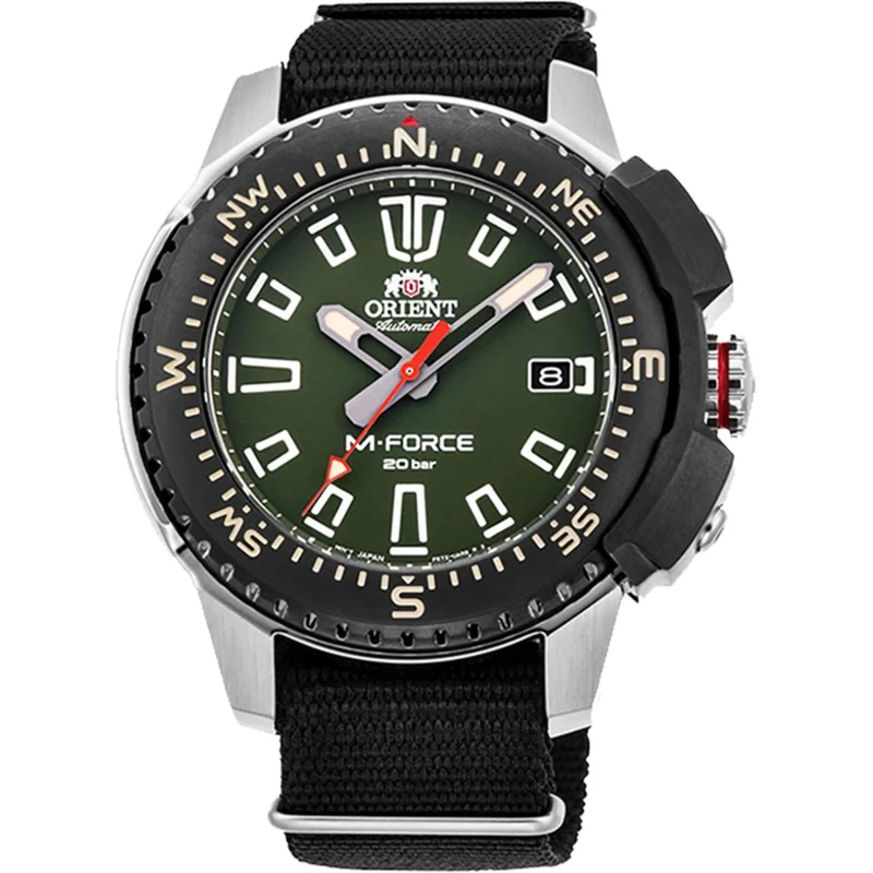 Orient M-Force 45mm Green Dial Nylon Mens Automatic Watch RA-AC0N03E10B