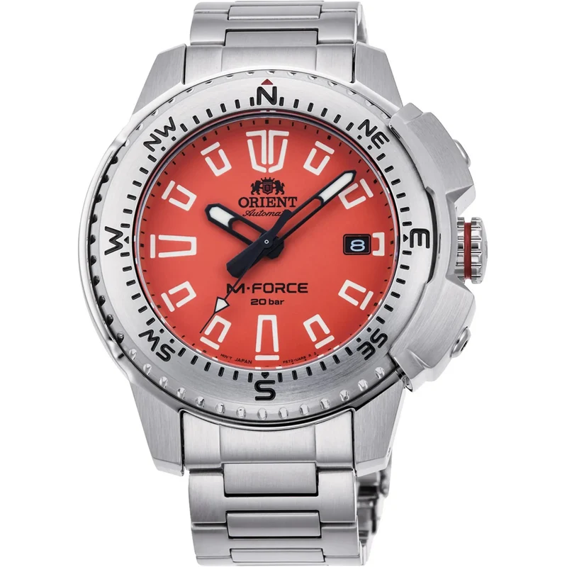 Orient M-Force 45mm Orange Dial Steel Mens Automatic Watch RA-AC0N02Y10B