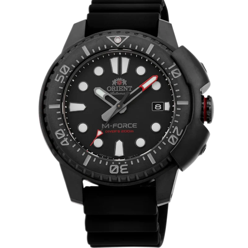 Orient M-Force 45mm Black Dial Silicone Mens Automatic Watch RA-AC0L03B00B