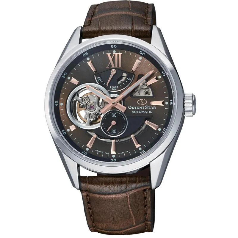 Orient Star Modern Skeleton 41mm Power Reserve Brown Dial Leather Mens Automatic Watch RE-AV0006Y00B