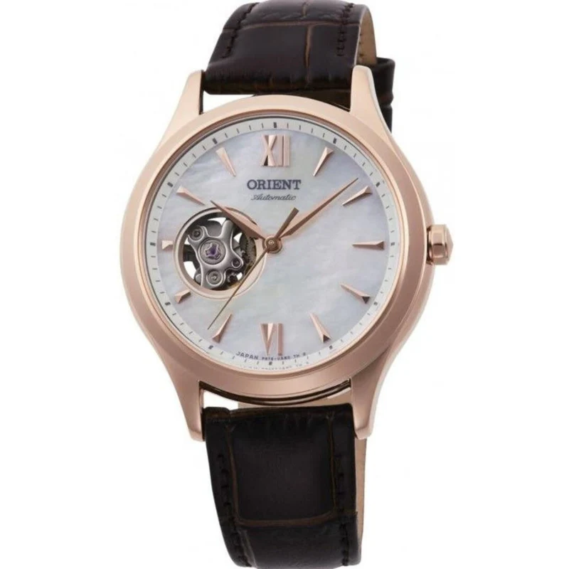 Orient Contemporary 37mm Stella Open Heart Silver Dial Leather Ladies Automatic Watch RA-AG0022A30B