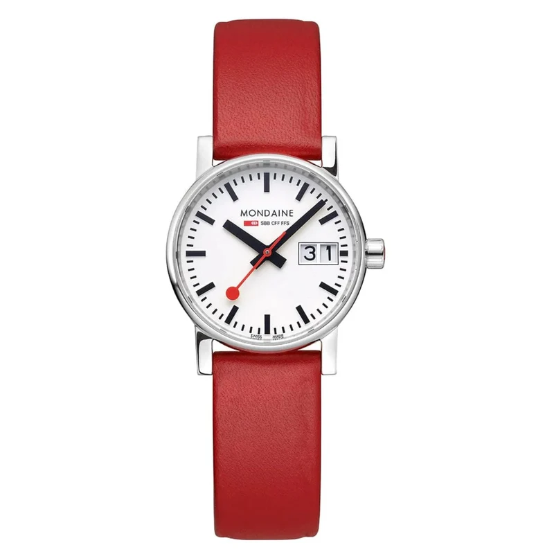 Mondaine Evo2 White Dial Red Vegan Grape Leather Ladies Watch MSE.30210.LCV