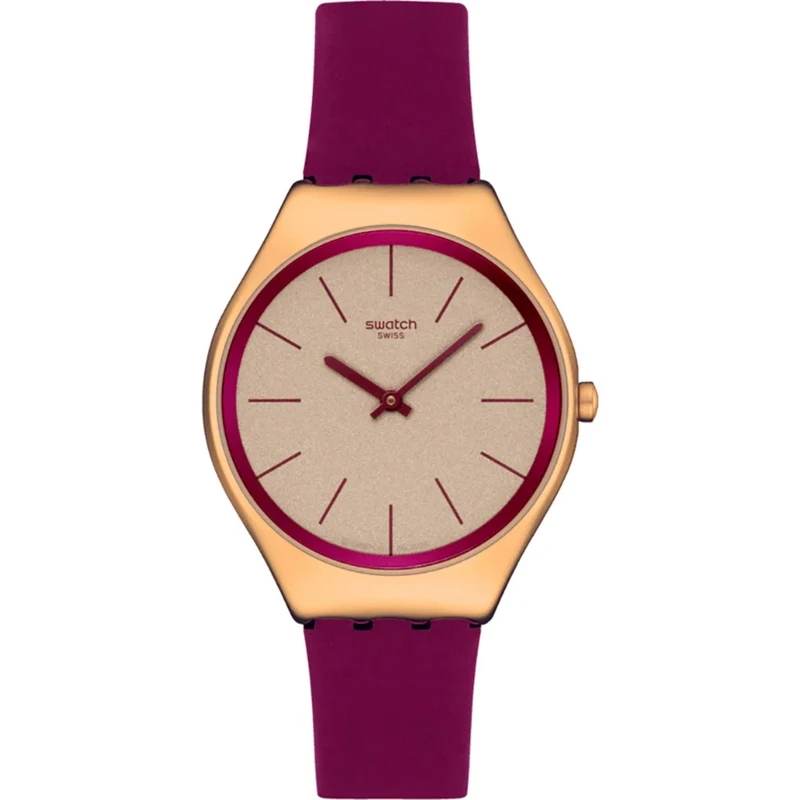 Swatch Skin Alpine Berry Red Dial Leather Watch SYXG131