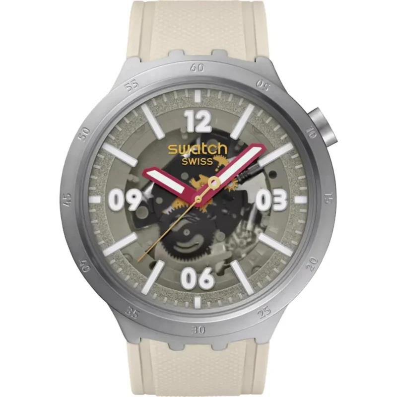 Swatch Big Bold Confident Moment Beige Dial Silicone Watch SB07S125