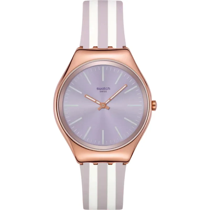 Swatch Skin Irony Simply Beachy Purple Dial Silicone Strap Watch SYXG130