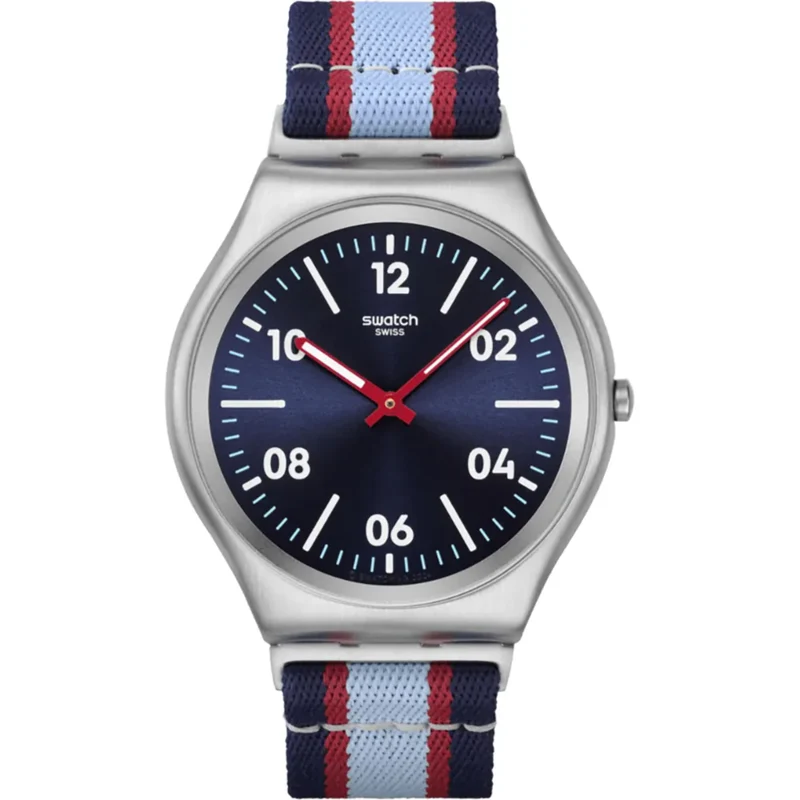 Swatch Skin Irony Beside The Sea Blue Dial Textile Strap Watch SS07S148