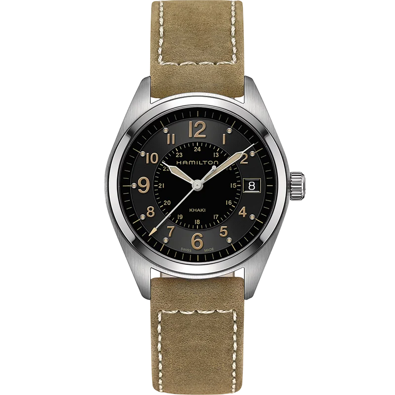 Hamilton Khaki Field 40mm Black Dial Leather Mens Quartz Watch H68551833